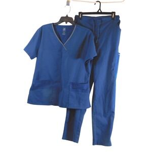 Dagacci Navy Blue Scrub Set V-Neck Top and Cargo Pants Women Size L Stretch‎